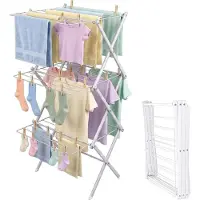 Relaxdays Wäscheständer klappbar, 27 Stangen, HBT: 115 x 53,5 x 52 cm, Metall, platzsparender Turmwäscheständer, weiß
