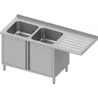 Stalgast Spülschrank mit Flügeltüren und Überstand 1600x600x900 mm, mit zwei Becken links, mit Aufkantung, verschweißt