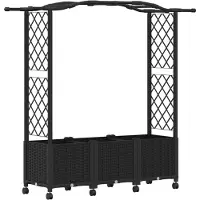 Syfax Hochbeet mit Rankgitter und Dach Schwarz 164 x 40 x 144 cm PP