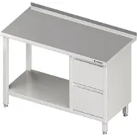 Stalgast Arbeitstisch 1 Boden, 2er Schublade links, Aufkantung, Hochwertiger Tisch aus rostfreiem, ferritischem Stahl, Maße: 1200 x 600 x 850 mm