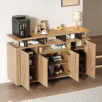 Fortuna Lai Kommode,Sideboard – Mit 4 Türen und drei offenen Fächern – Für Wohnzimmer, Flur oder Büro – Natural, Maße B140/T40/H85cm