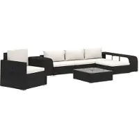 Syfax 8-tlg. Garten-Lounge-Set mit Auflagen Poly Rattan Schwarz