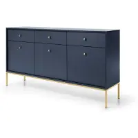 3Xeliving Kommode mit drei Schubladen und drei Türen, Marineblau, goldfarbene Griffe