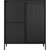 Domo SENSO Highboard 3 Türen, geriffelte MDF-Fronten, Push-to-Open, Schwarz, Metallfüße, 103,5x123,4x39,5 cm
