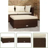The Living Store Gartenhocker mit Kissen Braun 70x70x30 cm Poly Rattan
