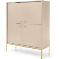 3Xeliving Kommode mit vier Türen, Beige, goldfarbene Griffe, 104 x 39 x 126 cm