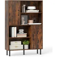 Costway Sideboard, Küchenschrank mit 4 Fächern & 2 Schränken mit Türen, Kommode mit 5 Metallbeinen, Aufbewahrungsschrank, 84x24x119,5 cm, Braun