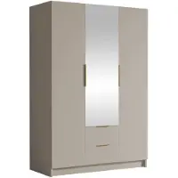Mirjan 24 Kleiderschrank Calwi II 150, Schlafzimmer, mit Spiegel, Drehtürenschrank, mit Kleiderstange, Modern, Garderobenschrank, Metallgriffe (Farbe: Cashmere + Gold)