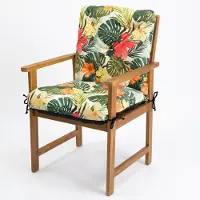 4L Textil Gartenstuhlauflage Niedriglehner aus Samt-Imitat, Sitzauflage mit Rückenlehne für Gartenstuhl, mit Bändern, 50x50x50 cm, Blumen Grün