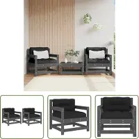 The Living Store Gartenstühle mit Kissen 2 Stk. Grau Massivholz Kiefer
