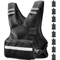 SucceBuy Verstellbare Gewichtsweste mit 8 x 2 lbs Gewichtsbeuteln, X-förmiges Design mit Reflektorstreifen und Schnallenriemen für Krafttraining, Laufen und Joggen in Schwarz