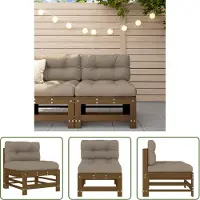 The Living Store Mittelsofa mit Kissen Honigbraun Massivholz Kiefer