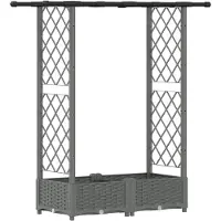 vidaXL Hochbeet mit Rankgitter und Dach Hellgrau 122,5 x 40 x 121 cm