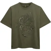 Superdry für Damen. W1011764A Grünes T-Shirt mit Tattoo-Verzierung in Übergröße (S), Lässig, Baumwolle, Kurzarm