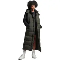 Superdry für Damen. W5011444A Ripstop-Kapuzenweste lang grün (S), Lässig, Polyester