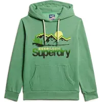 Superdry für Herren. M2013708A Great Outdoors Grafik-Kapuzenpullover grün (S), Lässig, Baumwolle, Bio-Baumwolle, Nachhaltig