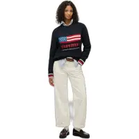 Superdry für Damen. W6110699A Marineblauer amerikanischer Pullover (XL), Lässig, Baumwolle, Langarm
