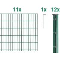 Alberts Doppelstabmattenzaun 6-5-6, Matten 2,50 m, Höhe 1,03 m, Länge 27,5 m, grün, Zaun als Komplettset, Pfosten mit Abdeckleiste 60x40 mm