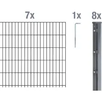 Alberts Doppelstabmattenzaun 6-5-6, Matten 2,50 m, Höhe 1,03 m, Länge 17,5 m, anthrazit, Zaun als Komplettset, Pfosten mit Abdeckleiste 60x40 mm