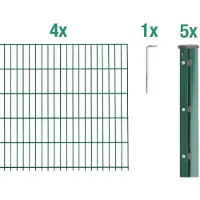 Alberts Doppelstabmattenzaun 6-5-6, Matten 2,50 m, Höhe 1,43 m, Länge 10 m, grün, Zaun als Komplettset, Pfosten mit Abdeckleiste 60x40 mm