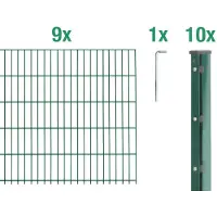 Alberts Doppelstabmattenzaun 6-5-6, Matten 2,50 m, Höhe 1,43 m, Länge 22,5 m, grün, Zaun als Komplettset, Pfosten mit Abdeckleiste 60x40 mm