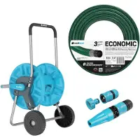 Cellfast Aluplus Schlauchwagen 1/2" 60 m + Economic Gartenschlauch 1/2" 10 m + Set mit Basic Sprühkopf 1/2"