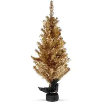 Koopman Künstlicher Weihnachtsbaum - 90 cm - Stabil - Kunststoff - Christbaum Gold mit Dekojute