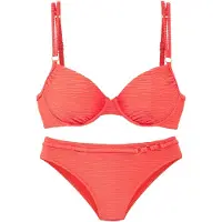LASCANA Bügel-Bikini , Damen, Gr. 44, Cup D, blau (koralle), Recycling-Polyamid, Glitzerfäden, Strukturmuster, Bikini-Sets Bügel-Bikini, Glitzernde Strukturware