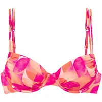 LASCANA Bügel-Bikini-Top "Tilly", Damen, Gr. 38, Cup C, blau (beere, pfirsich), Recycling-Polyamid, bedruckt, Bikini-Oberteile Bügel-Bikini-Top, mit modernem Allover-Print
