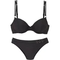LASCANA Bügel-Bikini , Damen, Gr. 44, Cup D, blau (schwarz), Recycling-Polyamid, Glitzerfäden, Strukturmuster, Bikini-Sets Bügel-Bikini, Glitzernde Strukturware