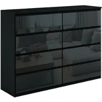 Masseno Kommode NUDO 138,5 cm Sideboard mit 8 Schubladen und Türen für Wohnzimmer Schlafzimmer Modern 138,5x39x101,5 cm Schwarz / Schwarz