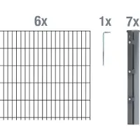 Alberts Doppelstabmattenzaun 6-5-6, Matten 2,50 m, Höhe 1,63 m, Länge 15 m, anthrazit, Zaun als Komplettset, Pfosten mit Klemmlasche 60x40 mm
