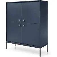 3Xeliving Kommode mit vier Türen, Marineblau, schwarze Griffe, 104 x 39 x 126 cm