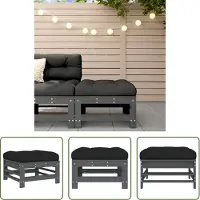 The Living Store Gartenhocker mit Kissen Grau Massivholz Kiefer
