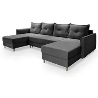 Masseno Ecksofa VERNI mit Schlaffunktion U-Form, Sofa mit Bettkasten, Wohnzimmersofa, Couch, Soffa, Bettsofa, Couchgarnitur- Grau, PAROS 06