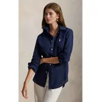 Ralph Lauren für Damen. 211970730519 Klassisches Leinenhemd in Marineblau mit normaler Passform (XXS), Lässig, Langarm