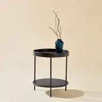 STILVORA Couchtisch mit 2-stöckigem Tablett-Design mit rundem Design, Wohnzimmertisch mit kombinierbarem Beistelltisch, Beistelltisch mit einfacher Montage
