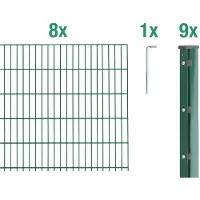 Alberts Doppelstabmattenzaun 6-5-6, Matten 2,50 m, Höhe 1,63 m, Länge 20 m, grün, Zaun als Komplettset, Pfosten mit Abdeckleiste 60x40 mm
