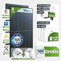TEPTO 8 kWp FoxEss PV-Anlage 18x 460Wp Glas-Glas Fullblack Schrägdach 34,56kWh Speiche...