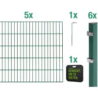 Alberts Doppelstabmattenzaun, Höhe 100 cm, Länge 10 m, Zaun-Komplettset zum Einbetonieren, grün