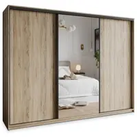 Masseno Schiebetürenschrank TAVI 250/205/60 cm Kleiderschrank mit 4 Schubladen Schlafzimmer Schrank 3-türig mit Spiegel Sonoma Eiche