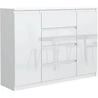 Masseno Kommode NUDO 138,5 cm Sideboard mit 4 Schubladen und 2 Türen für Wohnzimmer Schlafzimmer Modern 138,5x39x101,5 cm Weiß / Weiß