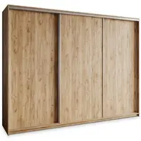 Masseno Schiebetürenschrank NISSE 250/205/60 cm Kleiderschrank mit 4 Schubladen Schlafzimmer Schrank 3-türig Craft Eiche Gold