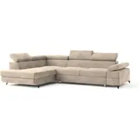 Masseno Ecksofa FAVIEN L-S mit Schlaffunktion L-Form, Sofa mit Bettkasten, Wohnzimmersofa, Couch, Soffa, Bettsofa, Couchgarnitur- Creme, MONOLITH 04