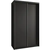 Masseno Schiebetürenschrank NISSE 120/205/60 cm Kleiderschrank mit Schubladen Schlafzimmer Schrank 2-türig Schwarz + Schwarz