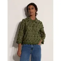 Apricot Spitzenbluse "Gekürztes Shirt mit Blumenapplikation", Damen, Gr. XL (42), grün (khaki), gewebt, Obermaterial: 100% Baumwolle CO., bestickt, normal, Blusen Spitzenbluse, mit Blumenapplikation