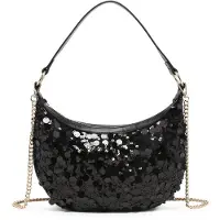 Kassandra Schultertasche für Damen, Marke Vermilia, schwarz, mit Pailletten, aus Polyester, glamourös