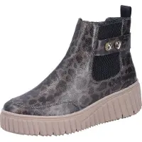 Rieker Chelseaboots , Damen, Gr. 36, braun (grau, leo), Lederimitat, Schuhe Chelseaboots, Plateaustiefelette, Casual-Boots mit seitlichem Stretcheinsatz