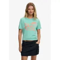 Superdry für Damen. W1011746A Roadside Trade Entspanntes T-shirt türkis (M), Lässig, Baumwolle, Kurzarm