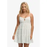 Superdry für Damen. W8012115A Abgestuftes Mini-Kleid aus Gaze in Gebrochenweiß (XL), Lässig, Gewebe, Ärmellos / Hosenträger